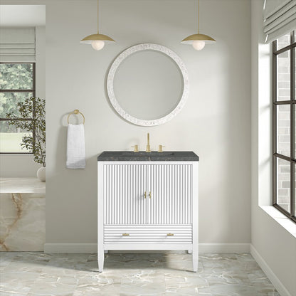 James Martin - Myrrin 30" Single Vanity, Bright White w/ 3 CM Parisien Bleu Silestone Top - 485-V30-BW-3PBL view 3