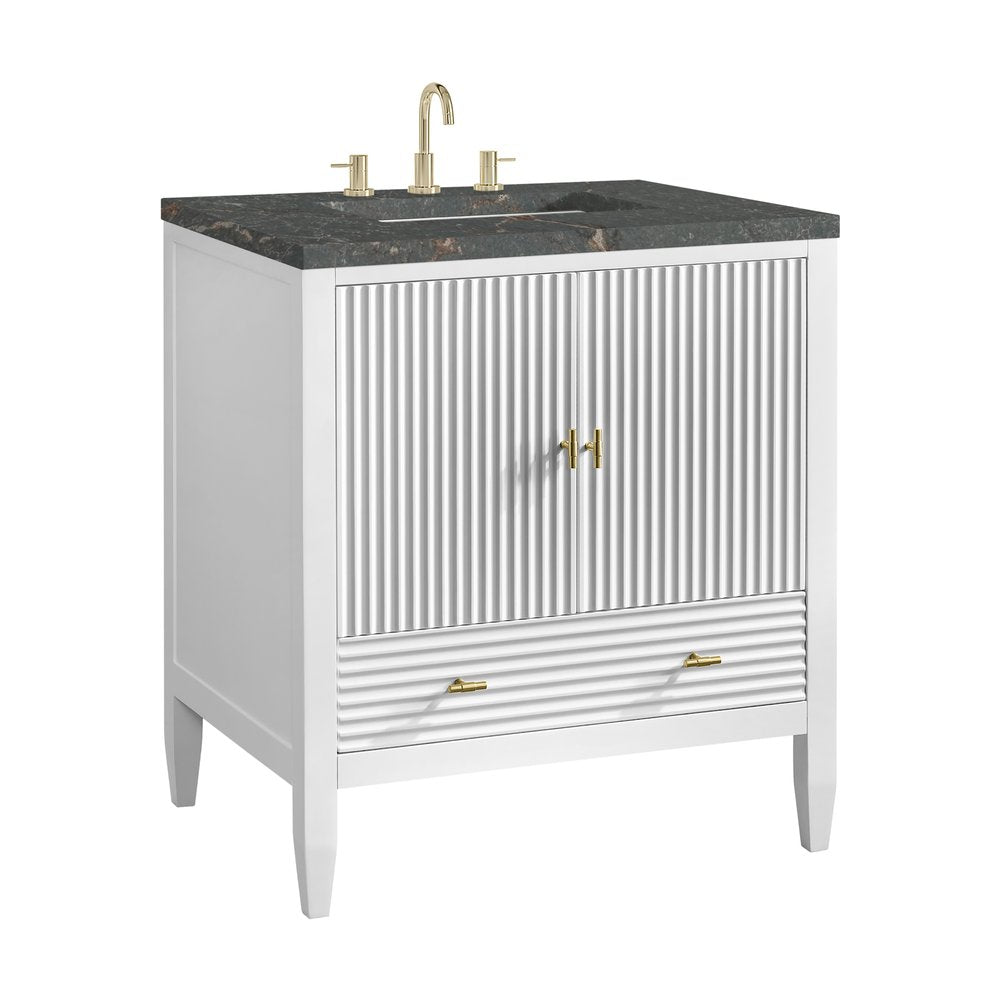 James Martin - Myrrin 30" Single Vanity, Bright White w/ 3 CM Parisien Bleu Silestone Top - 485-V30-BW-3PBL view 10