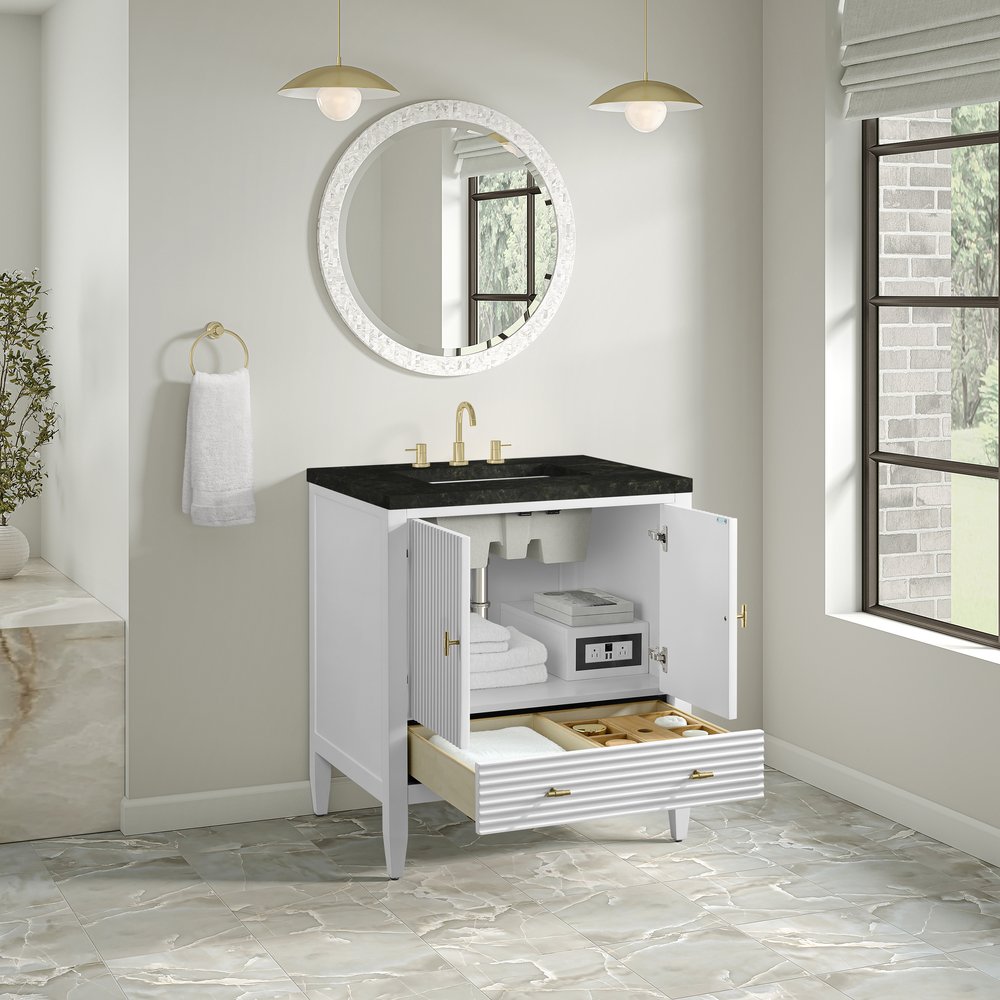 James Martin - Myrrin 30" Single Vanity, Bright White w/ 3 CM Phantome Eclos Top - 485-V30-BW-3PHT view 9