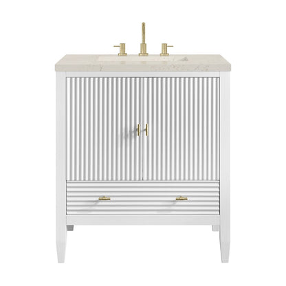 James Martin - Myrrin 30" Single Vanity, Bright White w/ 3 CM Siberian Silestone Top - 485-V30-BW-3SFR view 1