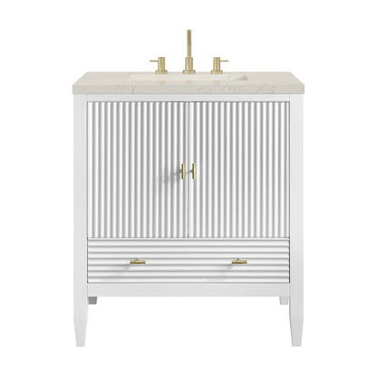 James Martin - Myrrin 30" Single Vanity, Bright White w/ 3 CM Siberian Silestone Top - 485-V30-BW-3SFR view 2