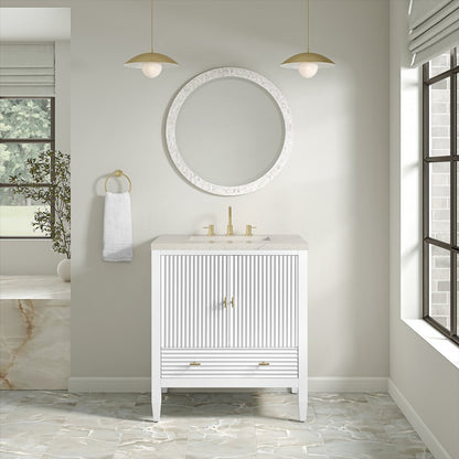 James Martin - Myrrin 30" Single Vanity, Bright White w/ 3 CM Siberian Silestone Top - 485-V30-BW-3SFR view 4