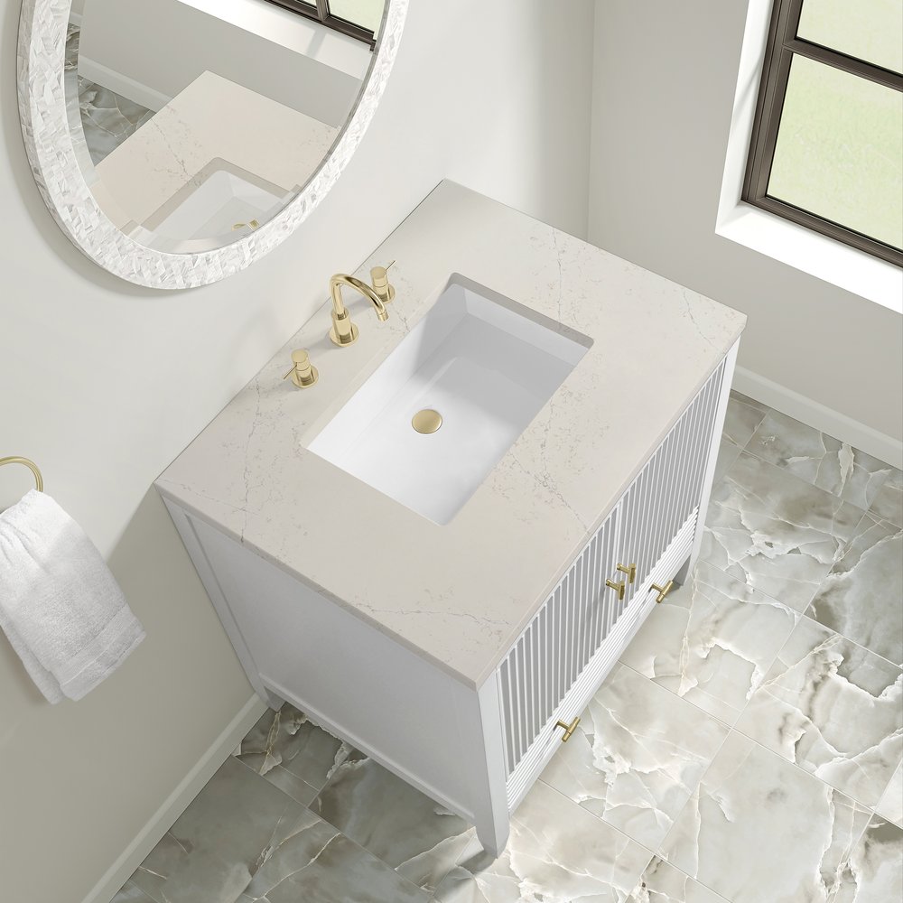 James Martin - Myrrin 30" Single Vanity, Bright White w/ 3 CM Siberian Silestone Top - 485-V30-BW-3SFR view 11