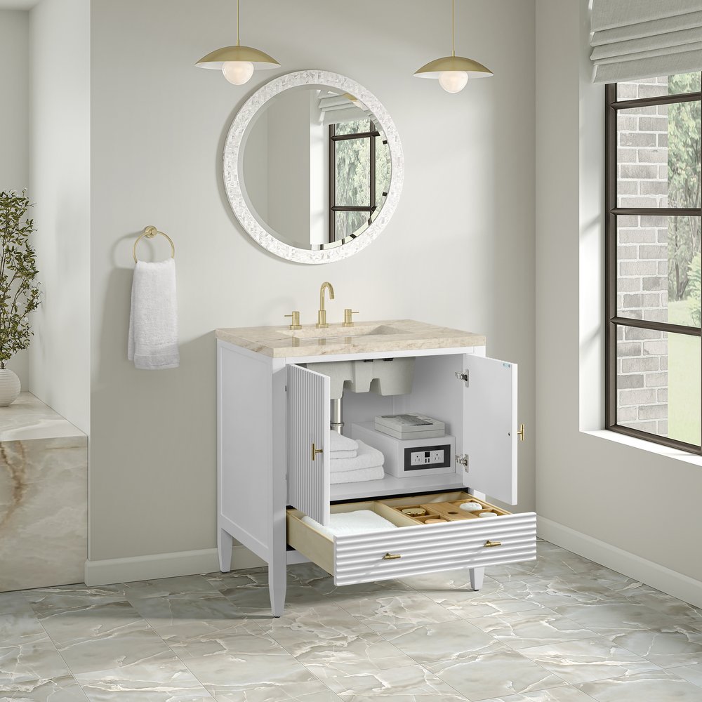 James Martin - Myrrin 30" Single Vanity, Bright White w/ 3 CM Tajnar Eclos Top - 485-V30-BW-3TJR view 8
