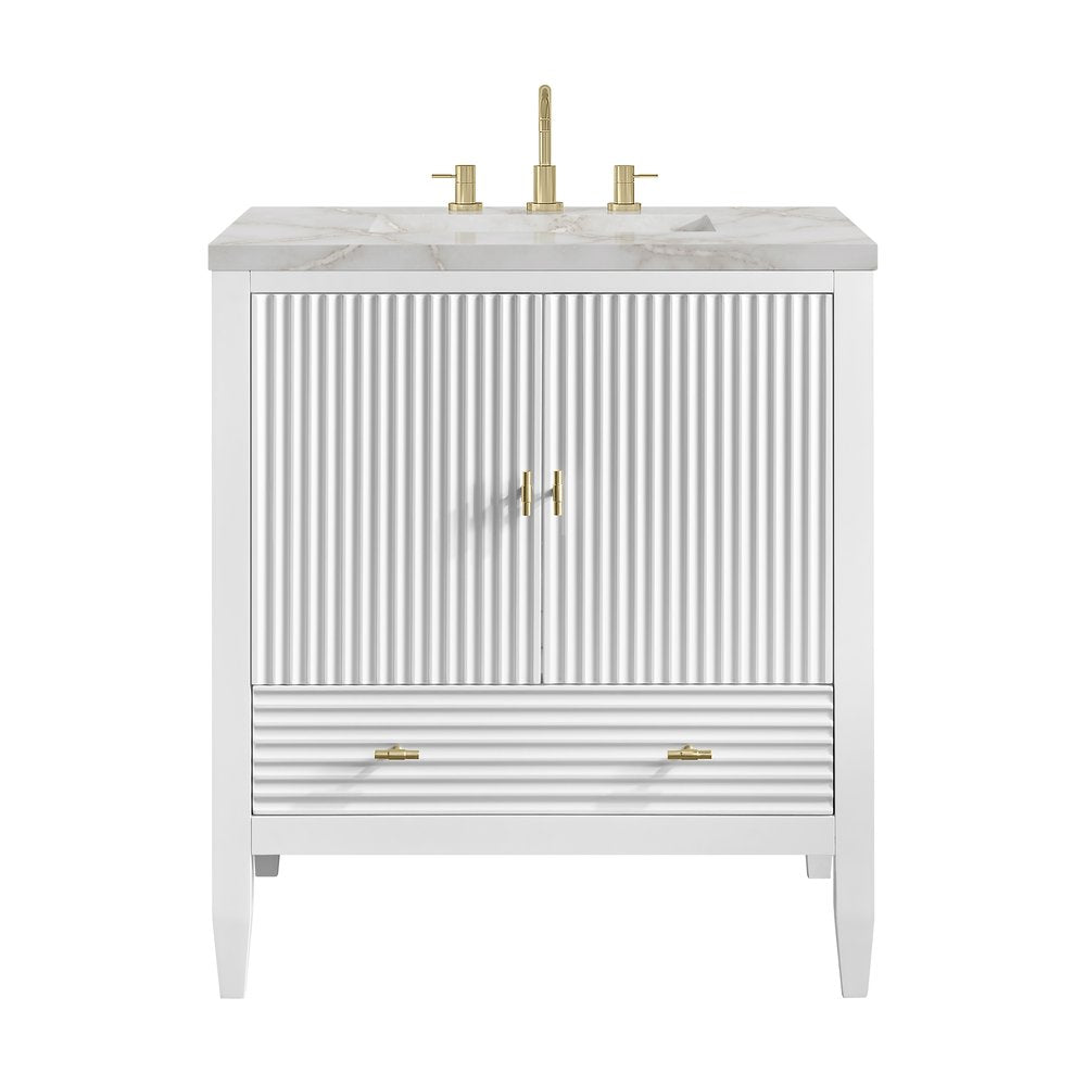James Martin - Myrrin 30" Single Vanity, Bright White w/ 3 CM Victorian Silver Silestone Top - 485-V30-BW-3VSL view 1