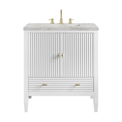 James Martin - Myrrin 30" Single Vanity, Bright White w/ 3 CM Victorian Silver Silestone Top - 485-V30-BW-3VSL view 1