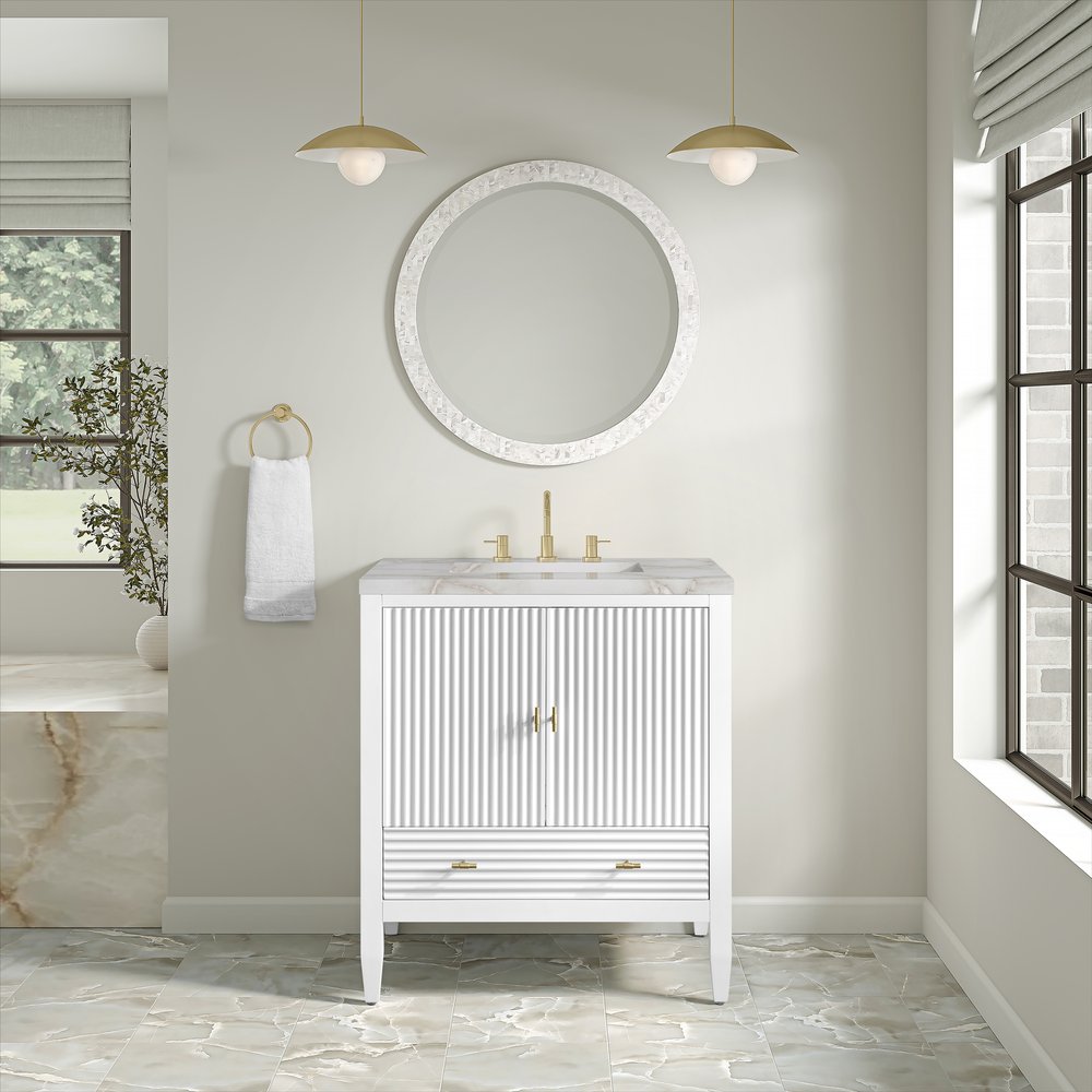 James Martin - Myrrin 30" Single Vanity, Bright White w/ 3 CM Victorian Silver Silestone Top - 485-V30-BW-3VSL view 3