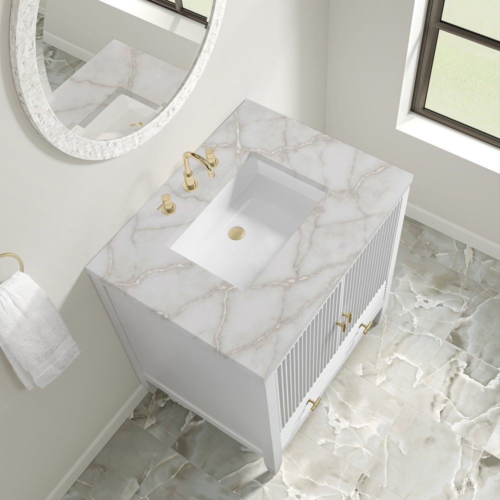 James Martin - Myrrin 30" Single Vanity, Bright White w/ 3 CM Victorian Silver Silestone Top - 485-V30-BW-3VSL view 7