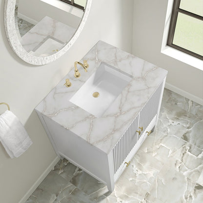 James Martin - Myrrin 30" Single Vanity, Bright White w/ 3 CM Victorian Silver Silestone Top - 485-V30-BW-3VSL view 7