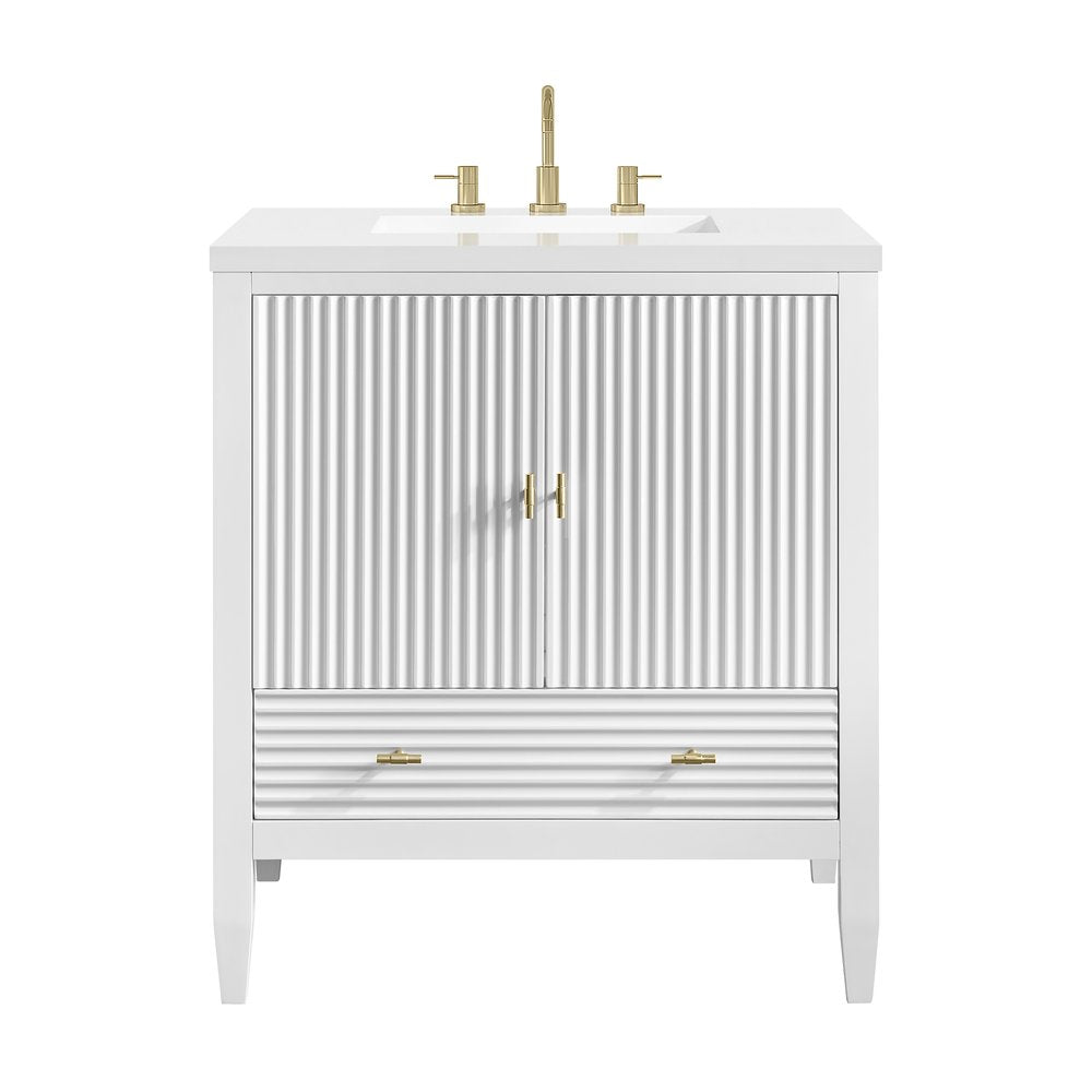 James Martin - Myrrin 30" Single Vanity, Bright White w/ 3 CM White Zeus Silestone Top - 485-V30-BW-3WZ view 1