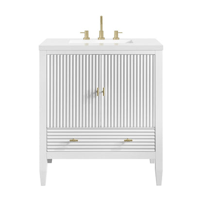 James Martin - Myrrin 30" Single Vanity, Bright White w/ 3 CM White Zeus Silestone Top - 485-V30-BW-3WZ view 1
