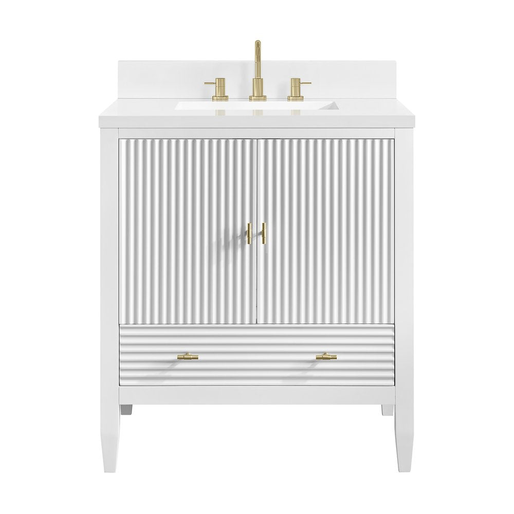 James Martin - Myrrin 30" Single Vanity, Bright White w/ 3 CM White Zeus Silestone Top - 485-V30-BW-3WZ view 2