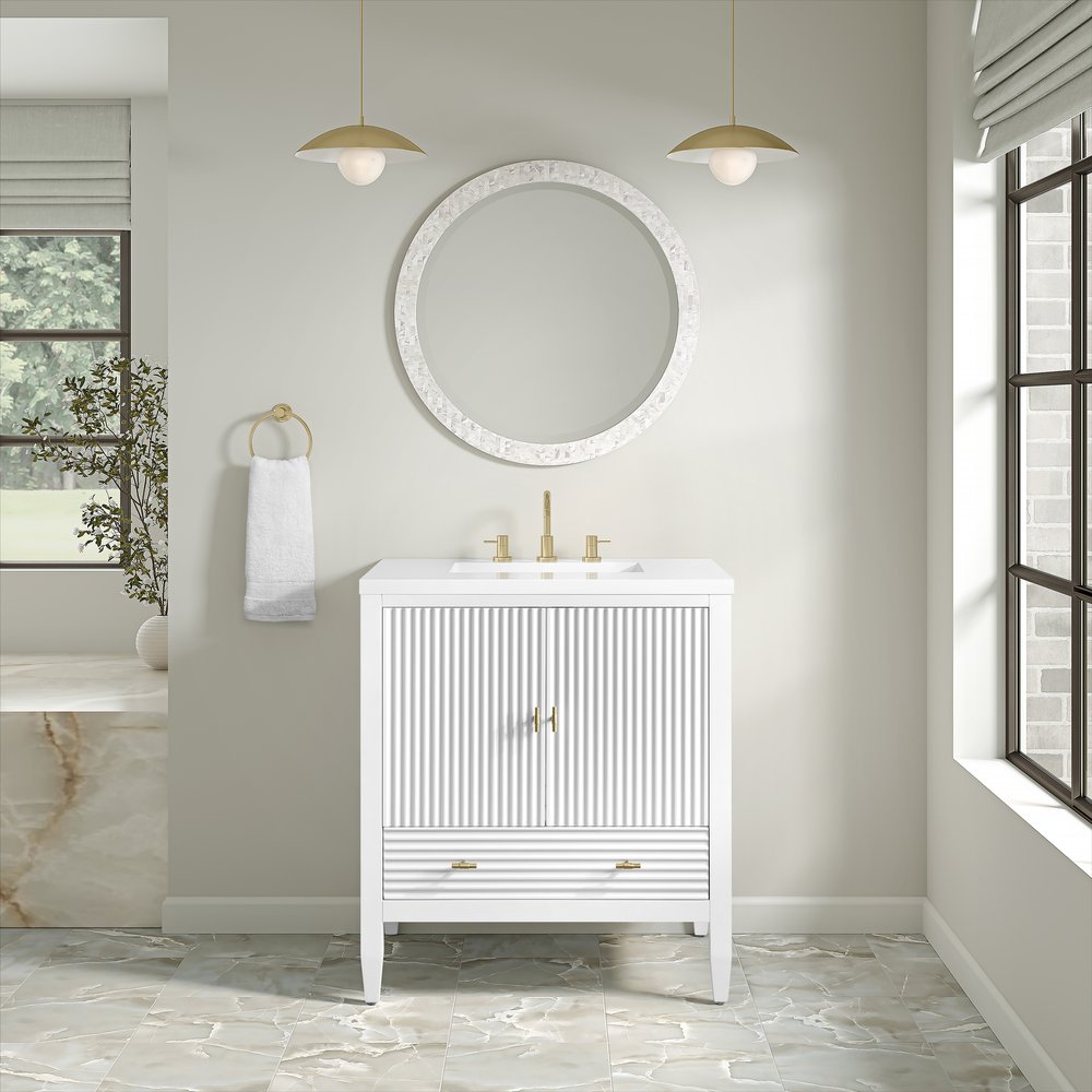 James Martin - Myrrin 30" Single Vanity, Bright White w/ 3 CM White Zeus Silestone Top - 485-V30-BW-3WZ view 4