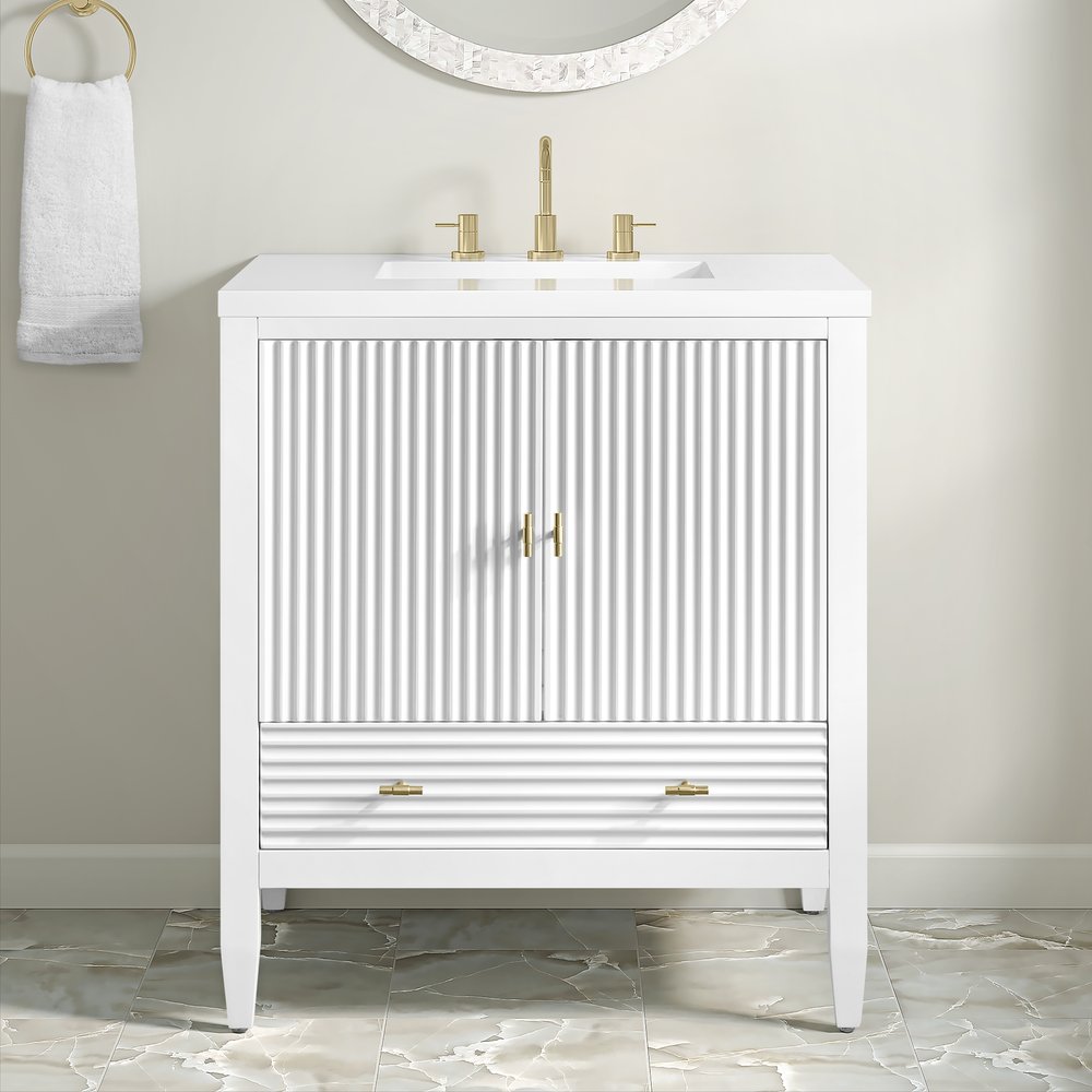 James Martin - Myrrin 30" Single Vanity, Bright White w/ 3 CM White Zeus Silestone Top - 485-V30-BW-3WZ view 5