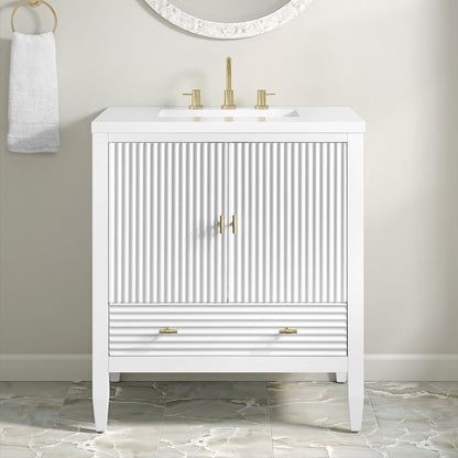 James Martin - Myrrin 30" Single Vanity, Bright White w/ 3 CM White Zeus Silestone Top - 485-V30-BW-3WZ view 5