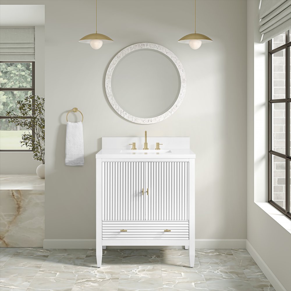 James Martin - Myrrin 30" Single Vanity, Bright White w/ 3 CM White Zeus Silestone Top - 485-V30-BW-3WZ view 6