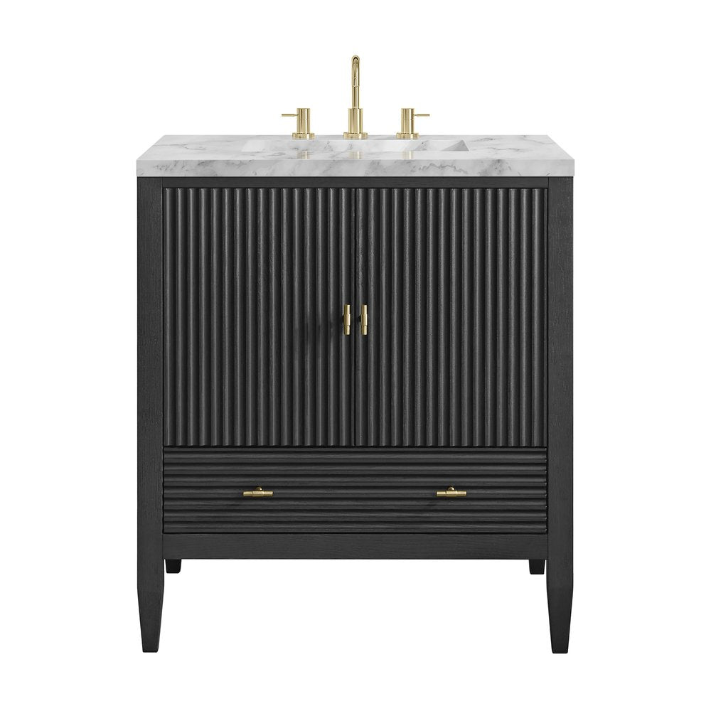 James Martin - Myrrin 30" Single Vanity, Carbon Oak w/ 3 CM Carrara Marble Top - 485-V30-CBO-3CAR view 1