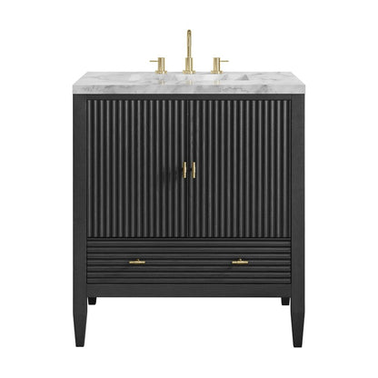James Martin - Myrrin 30" Single Vanity, Carbon Oak w/ 3 CM Carrara Marble Top - 485-V30-CBO-3CAR view 1
