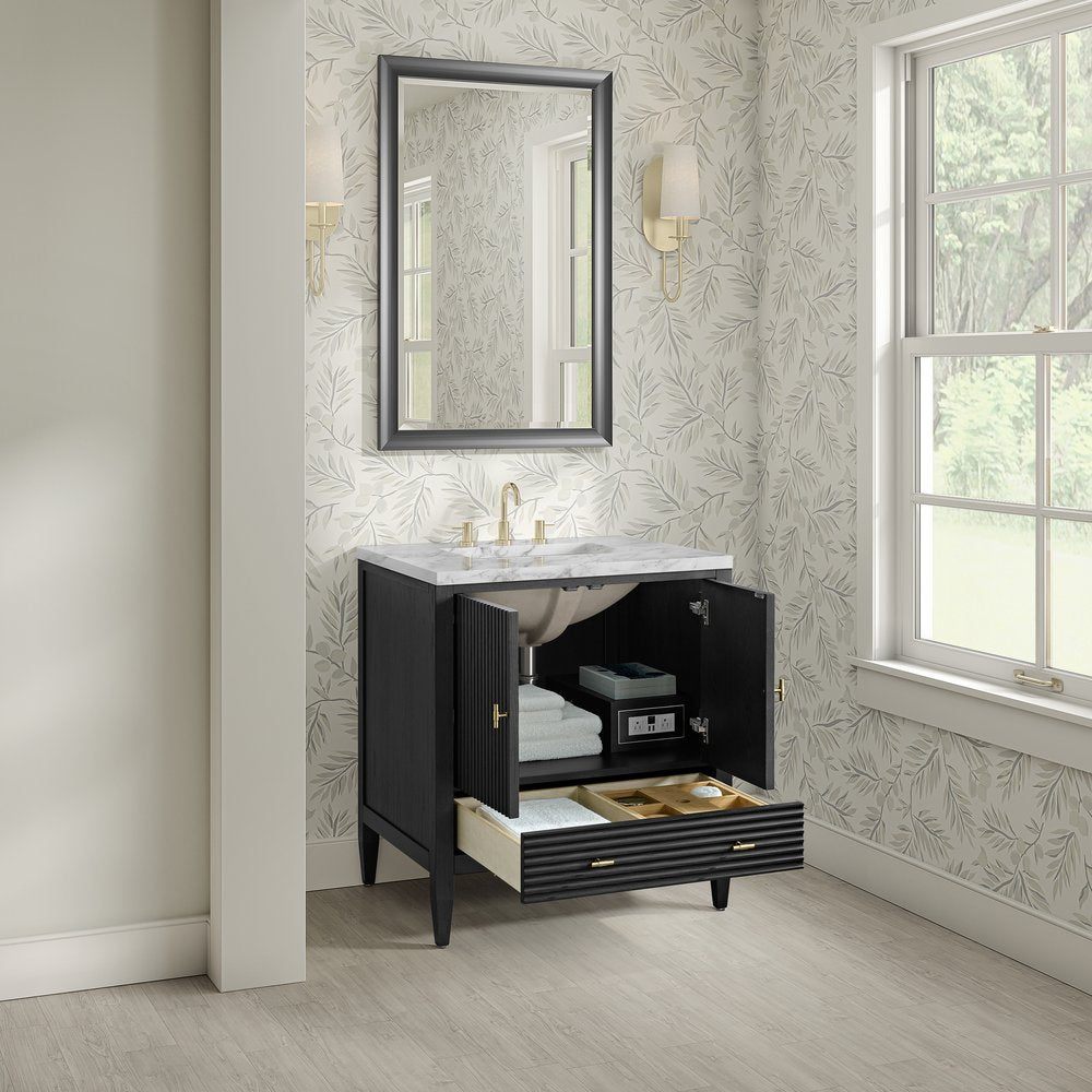 James Martin - Myrrin 30" Single Vanity, Carbon Oak w/ 3 CM Carrara Marble Top - 485-V30-CBO-3CAR view 5