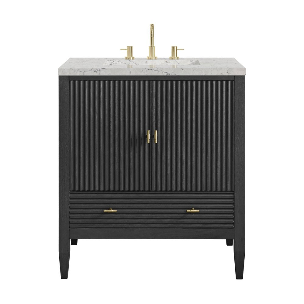 James Martin - Myrrin 30" Single Vanity, Carbon Oak w/ 3 CM Eternal Jasmine Pearl Silestone Top - 485-V30-CBO-3EJP view 1