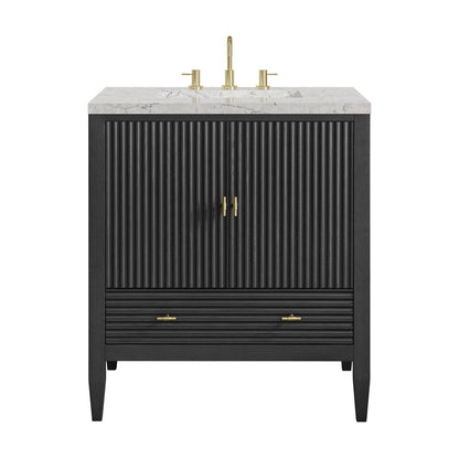 James Martin - Myrrin 30" Single Vanity, Carbon Oak w/ 3 CM Eternal Jasmine Pearl Silestone Top - 485-V30-CBO-3EJP view 1
