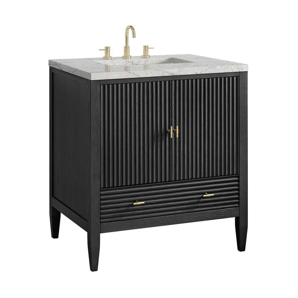 James Martin - Myrrin 30" Single Vanity, Carbon Oak w/ 3 CM Eternal Jasmine Pearl Silestone Top - 485-V30-CBO-3EJP view 10