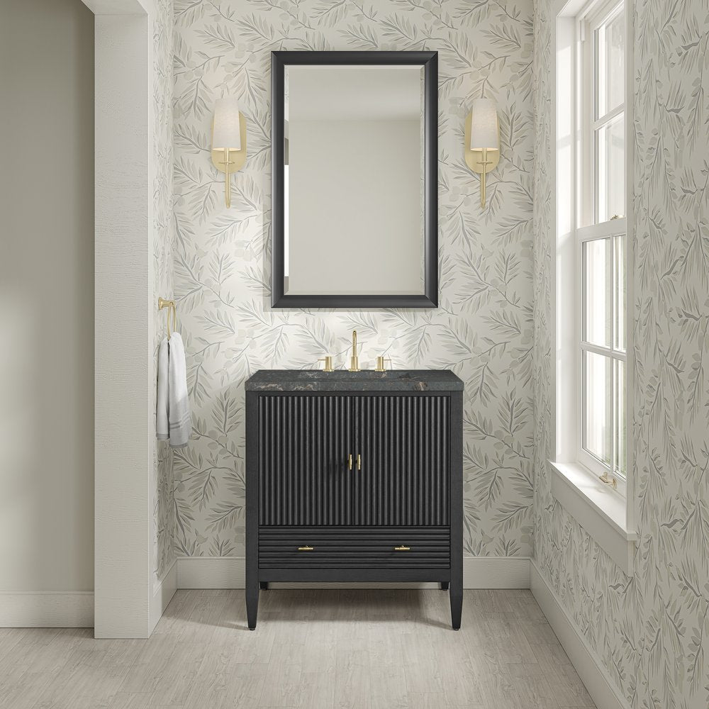 James Martin - Myrrin 30" Single Vanity, Carbon Oak w/ 3 CM Parisien Bleu Silestone Top - 485-V30-CBO-3PBL view 3