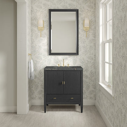 James Martin - Myrrin 30" Single Vanity, Carbon Oak w/ 3 CM Parisien Bleu Silestone Top - 485-V30-CBO-3PBL view 3