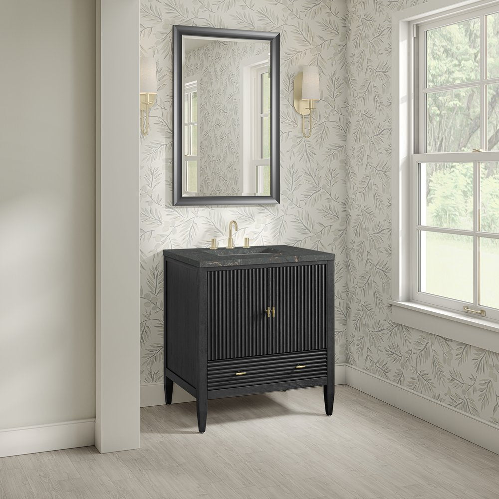 James Martin - Myrrin 30" Single Vanity, Carbon Oak w/ 3 CM Parisien Bleu Silestone Top - 485-V30-CBO-3PBL view 4