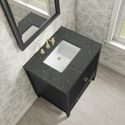James Martin - Myrrin 30" Single Vanity, Carbon Oak w/ 3 CM Parisien Bleu Silestone Top - 485-V30-CBO-3PBL view 7