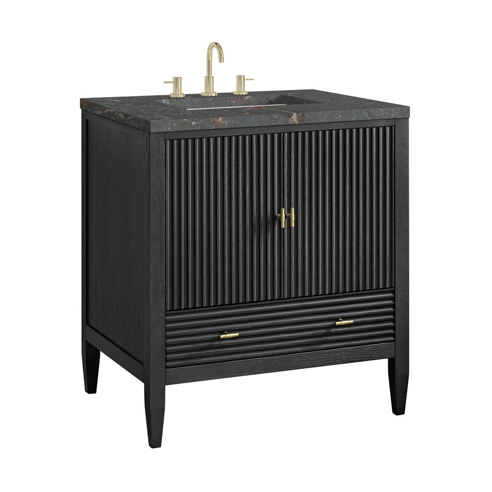 James Martin - Myrrin 30" Single Vanity, Carbon Oak w/ 3 CM Parisien Bleu Silestone Top - 485-V30-CBO-3PBL view 10