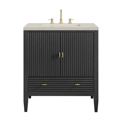 James Martin - Myrrin 30" Single Vanity, Carbon Oak w/ 3 CM Siberian Silestone Top - 485-V30-CBO-3SFR view 1