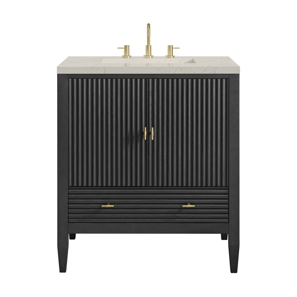 James Martin - Myrrin 30" Single Vanity, Carbon Oak w/ 3 CM Siberian Silestone Top - 485-V30-CBO-3SFR view 2