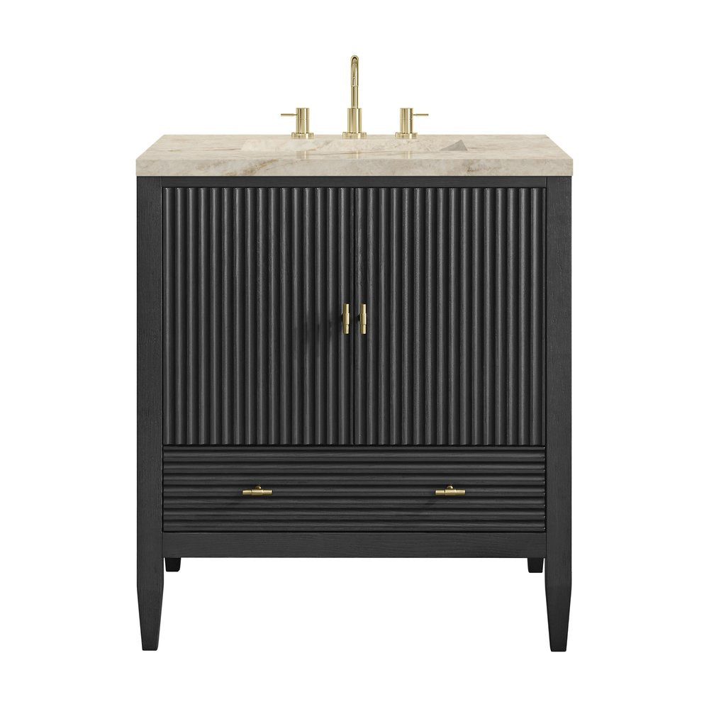 James Martin - Myrrin 30" Single Vanity, Carbon Oak w/ 3 CM Tajnar Eclos Top - 485-V30-CBO-3TJR view 1