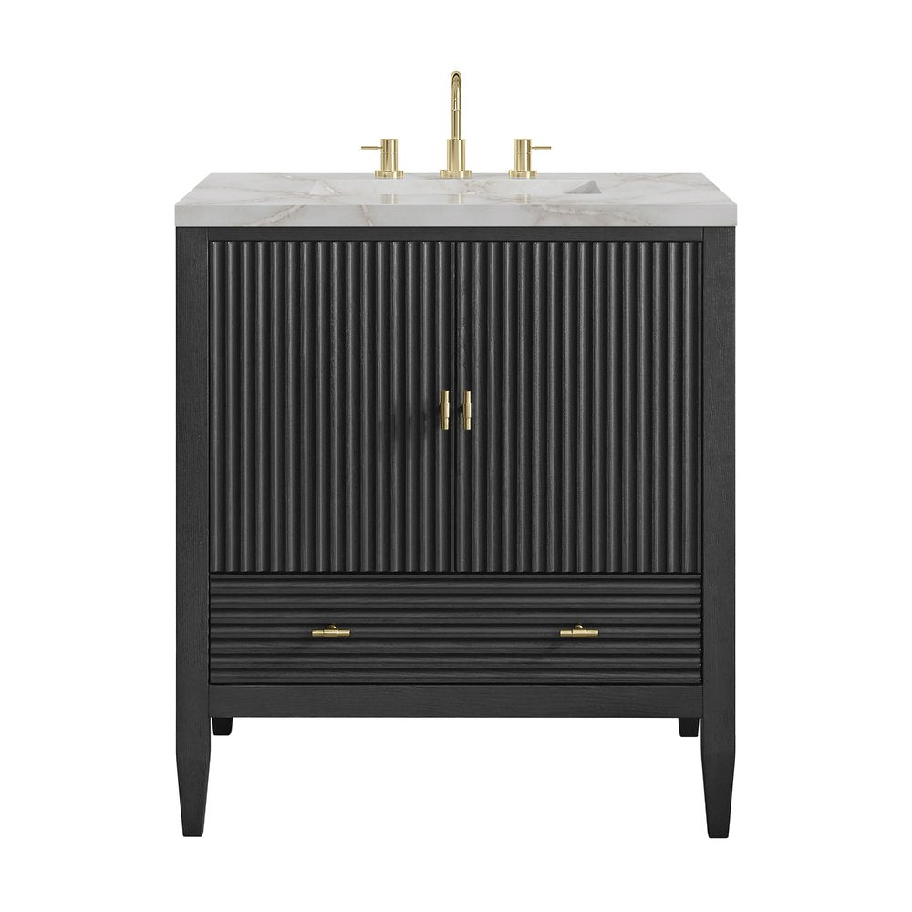 James Martin - Myrrin 30" Single Vanity, Carbon Oak w/ 3 CM Victorian Silver Silestone Top - 485-V30-CBO-3VSL view 1