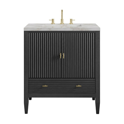 James Martin - Myrrin 30" Single Vanity, Carbon Oak w/ 3 CM Victorian Silver Silestone Top - 485-V30-CBO-3VSL view 1
