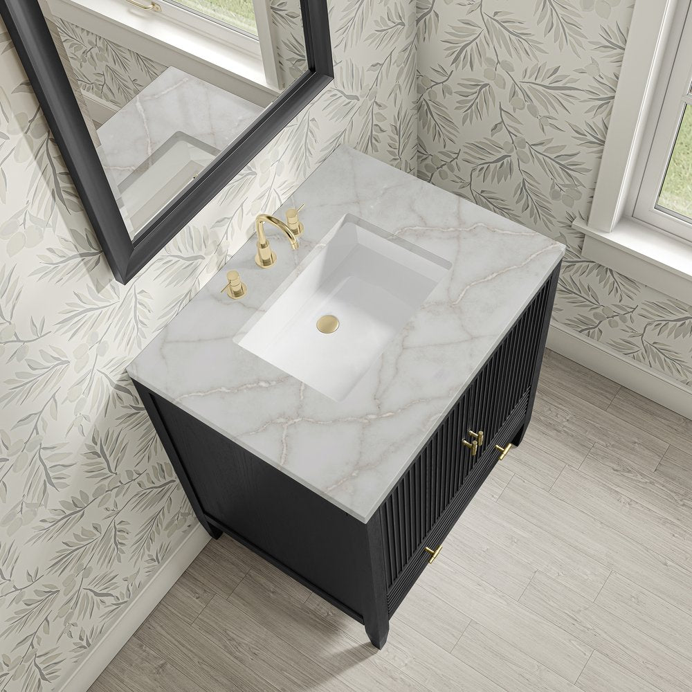 James Martin - Myrrin 30" Single Vanity, Carbon Oak w/ 3 CM Victorian Silver Silestone Top - 485-V30-CBO-3VSL view 7
