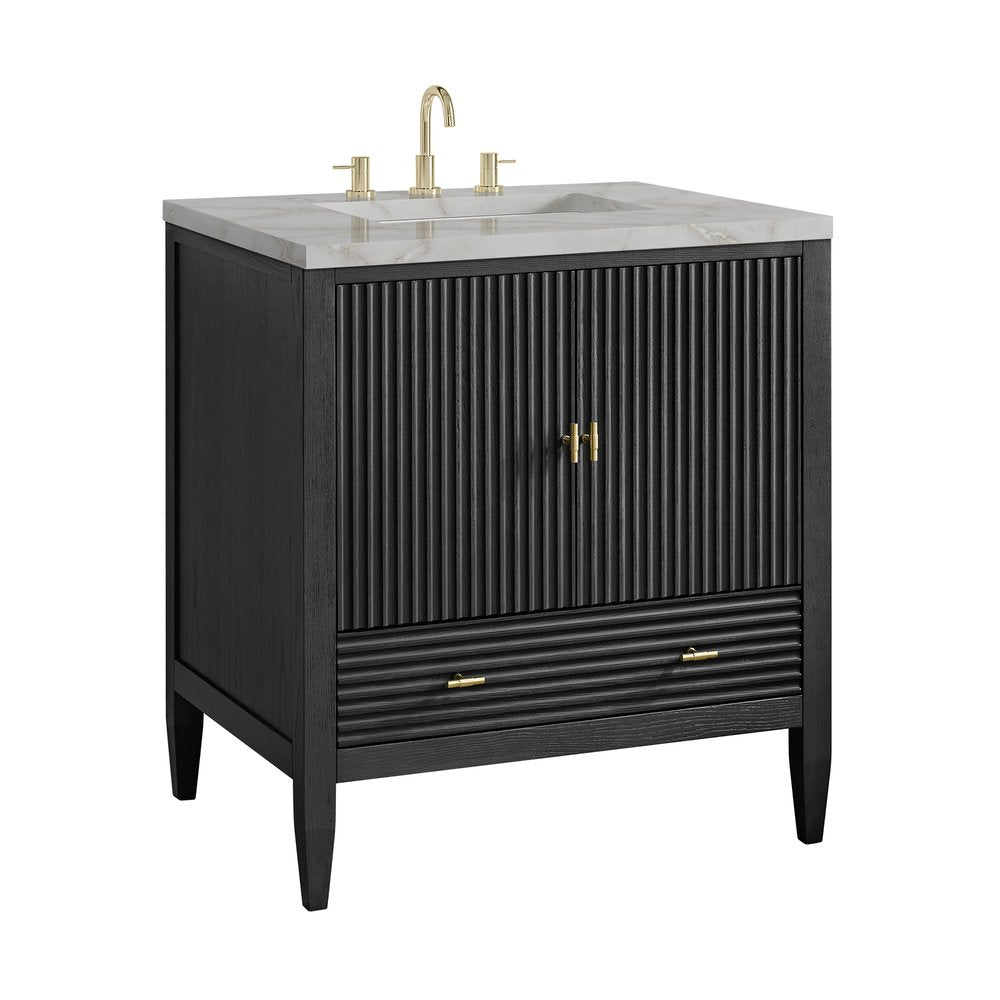 James Martin - Myrrin 30" Single Vanity, Carbon Oak w/ 3 CM Victorian Silver Silestone Top - 485-V30-CBO-3VSL view 10