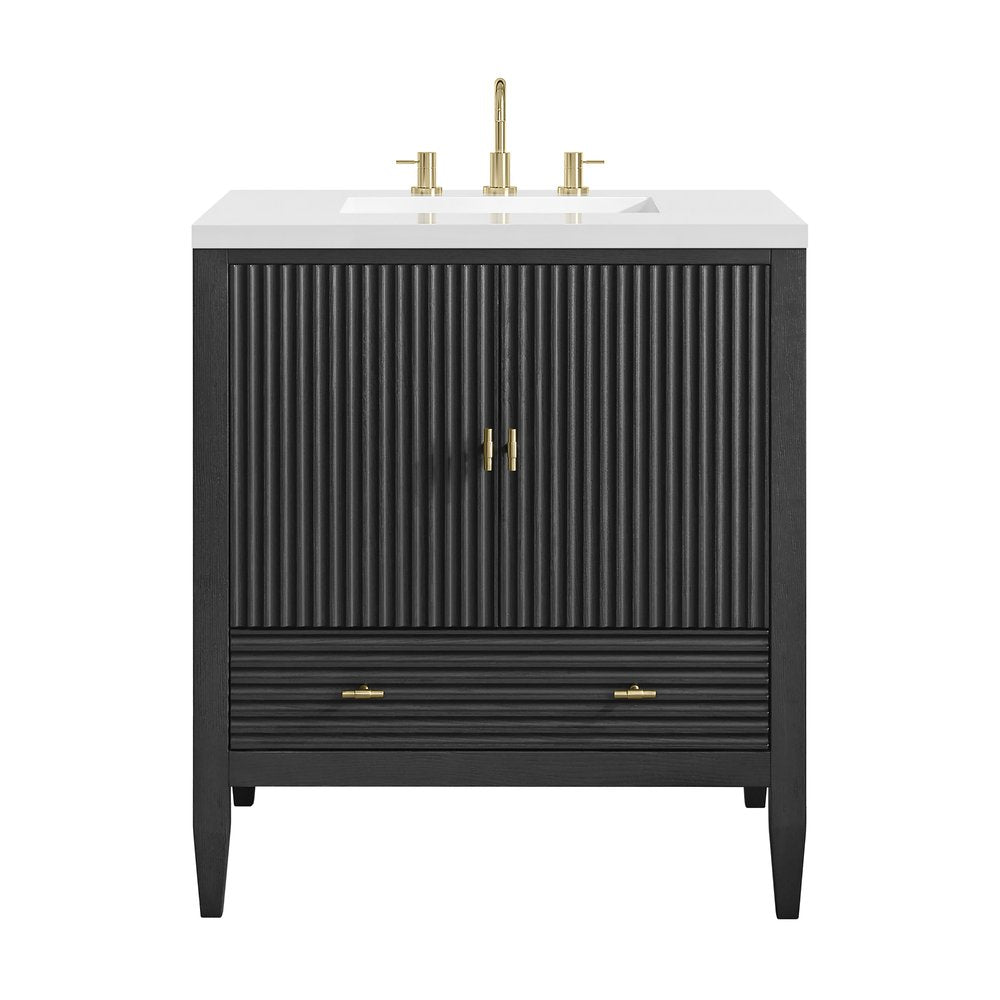 James Martin - Myrrin 30" Single Vanity, Carbon Oak w/ 3 CM White Zeus Silestone Top - 485-V30-CBO-3WZ view 1