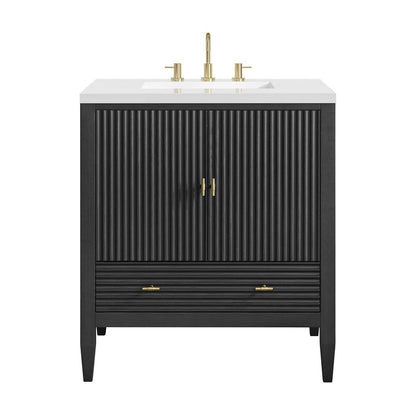 James Martin - Myrrin 30" Single Vanity, Carbon Oak w/ 3 CM White Zeus Silestone Top - 485-V30-CBO-3WZ view 1