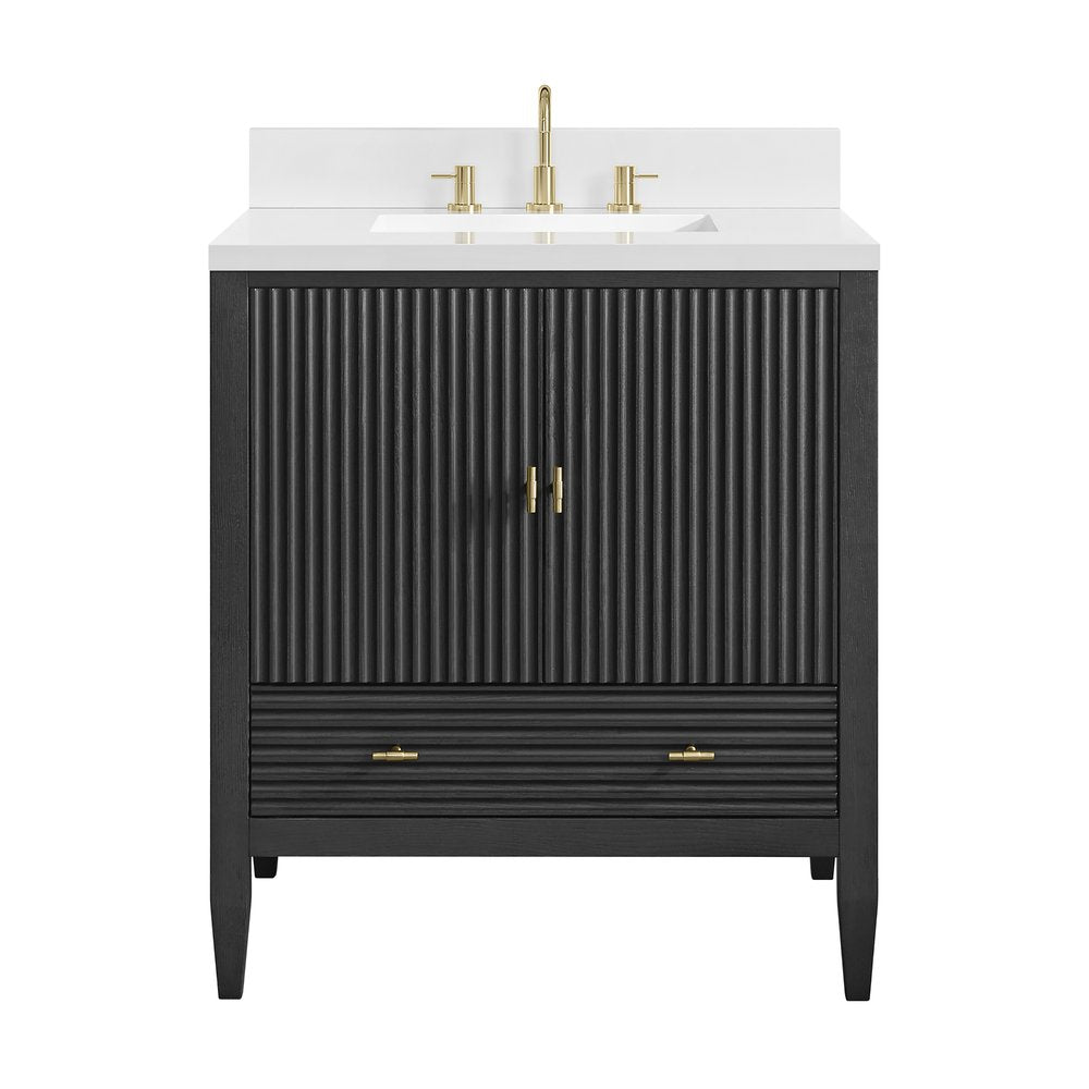 James Martin - Myrrin 30" Single Vanity, Carbon Oak w/ 3 CM White Zeus Silestone Top - 485-V30-CBO-3WZ view 2