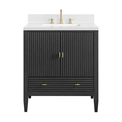James Martin - Myrrin 30" Single Vanity, Carbon Oak w/ 3 CM White Zeus Silestone Top - 485-V30-CBO-3WZ view 2