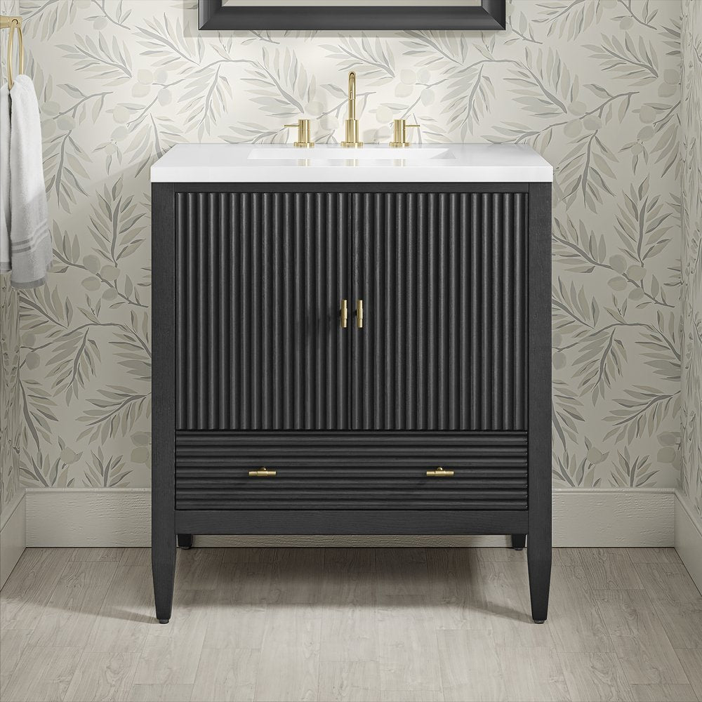 James Martin - Myrrin 30" Single Vanity, Carbon Oak w/ 3 CM White Zeus Silestone Top - 485-V30-CBO-3WZ view 5