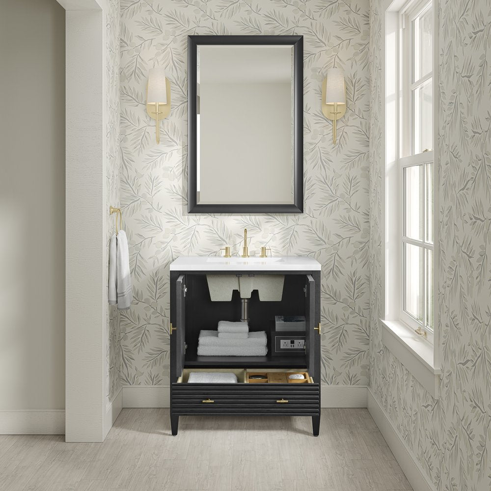 James Martin - Myrrin 30" Single Vanity, Carbon Oak w/ 3 CM White Zeus Silestone Top - 485-V30-CBO-3WZ view 9