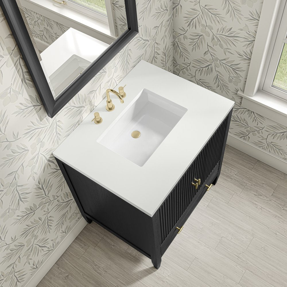 James Martin - Myrrin 30" Single Vanity, Carbon Oak w/ 3 CM White Zeus Silestone Top - 485-V30-CBO-3WZ view 11