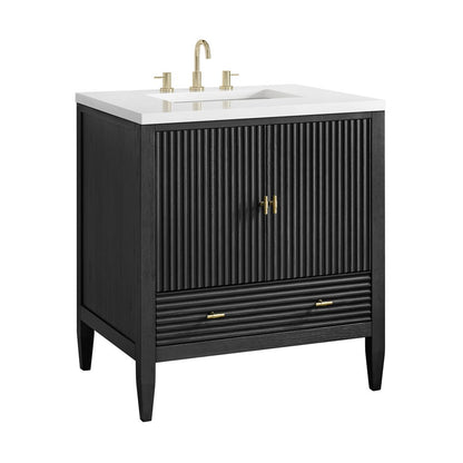 James Martin - Myrrin 30" Single Vanity, Carbon Oak w/ 3 CM White Zeus Silestone Top - 485-V30-CBO-3WZ view 14