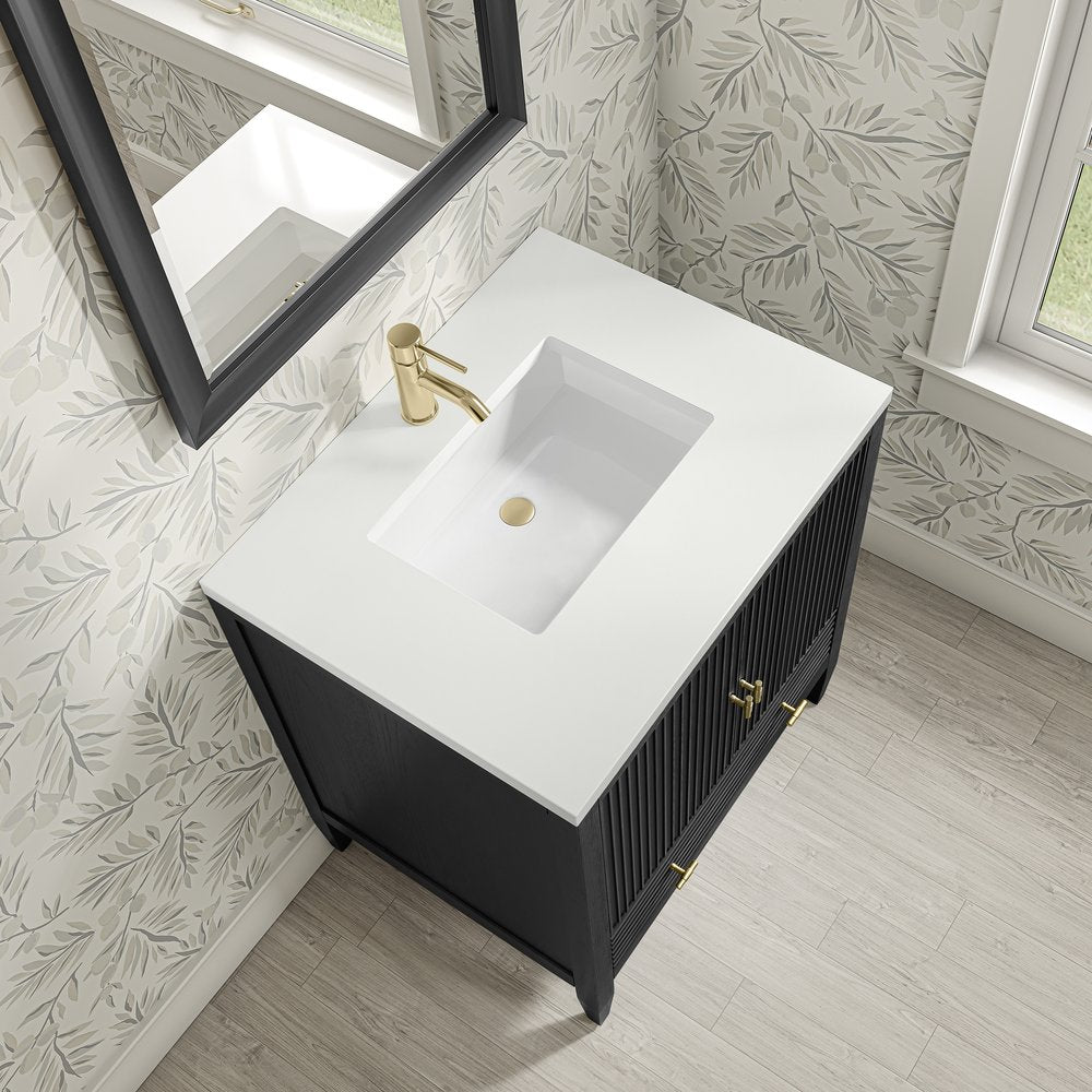 James Martin - Myrrin 30" Single Vanity, Carbon Oak w/ Single Hole 3 CM White Zeus Silestone Top and Matching Backsplash - 485-V30-CBO-1WZ view 12