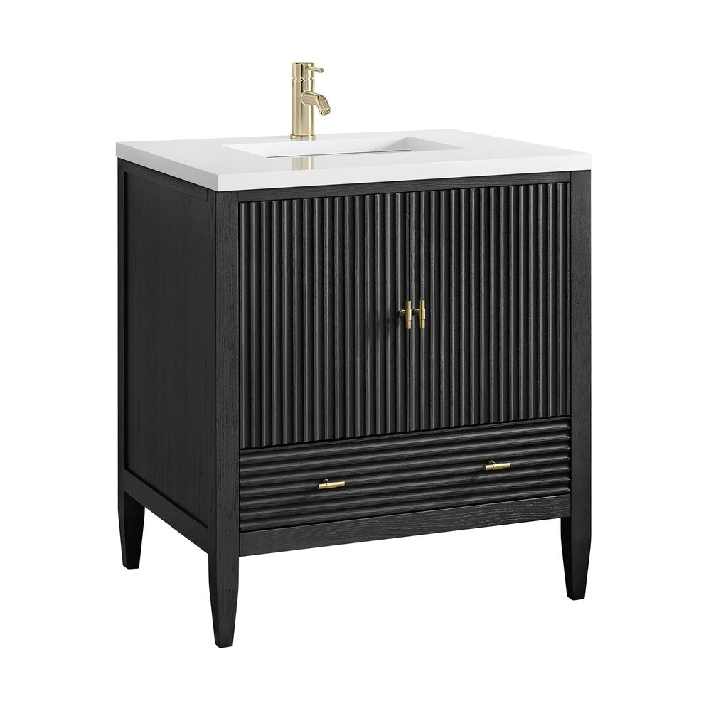 James Martin - Myrrin 30" Single Vanity, Carbon Oak w/ Single Hole 3 CM White Zeus Silestone Top and Matching Backsplash - 485-V30-CBO-1WZ view 15