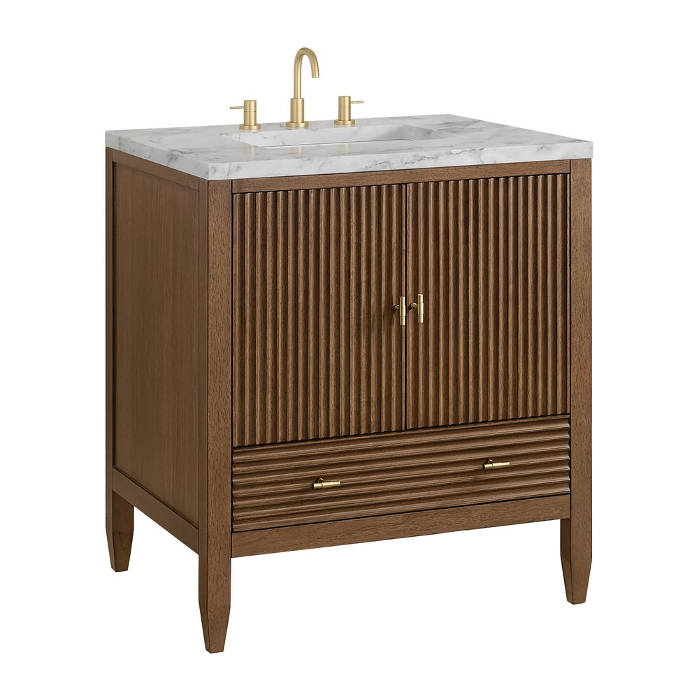 James Martin - Myrrin 30" Single Vanity, Mid-Century Walnut w/ 3 CM Carrara Marble Top - 485-V30-WLT-3CAR view 10