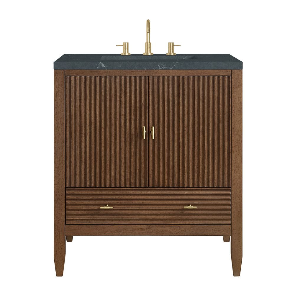 James Martin - Myrrin 30" Single Vanity, Mid-Century Walnut w/ 3 CM Charcoal Soapstone Silestone Top - 485-V30-WLT-3CSP view 1